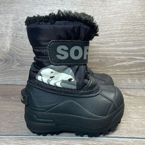 Sorel Snow Commander Warm Waterproof Black White Toddler Size 5 Fur Lined Boots - Picture 1 of 11
